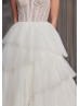 Beaded Ivory Lace Pleated Tulle Layered Chic Wedding Dress Beaded Ivory Lace Pleated Tulle Layered Chic Wedding Dress